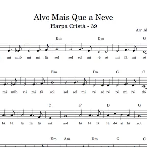 Imagem de capa para o Ebook Alvo Mais Que a Neve (Harpa Cristã - 39) - Partitura Facilitada em Dó Maior