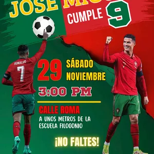 Imagen de portada para Ebook Invitación de cumpleaños editable Cristiano Ronaldo Portugal CANVA