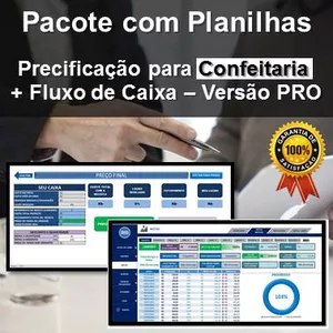 Imagem de capa para o Ebook Pacote de Planilhas - Planilha de Fluxo de Caixa + Precificação para Confeitaria 