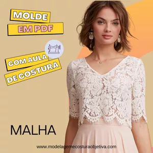 Imagem de capa para o Ebook MOLDE EM PDF - BLUSA DE RENDA DE MALHA (com aula de costura)