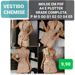 Imagem de capa para o Ebook MOLDE EM PDF VESTIDO CHAMISE COM GOLA BLAZER E MANGA JAPONESA