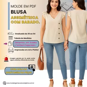Imagem de capa para o Curso online BL270 -MOLDE EM PDF - BLUSA ASSIMÉTRICA COM BABADO NA CAVA(com video de montagem da peça)