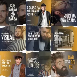 Imagem de capa para o Ebook Pack 20 Artes Feed Tema: Barbearias - Editáveis No Canva (Versão Gratuita)