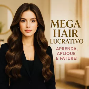 Curso Mega Hair Lucrativo: Aprenda, Aplique e Fature Alto com as Técnicas Mais Valorizadas do Mercado!  Curso completo com certificado, acesso vitalício e suporte para alunas.