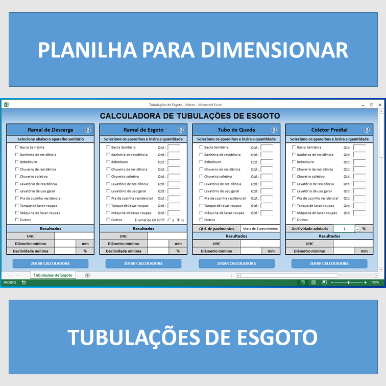 Planilha PLANILHA PARA DIMENSIONAMENTO DE TUBULAÇÕES DE ESGOTO