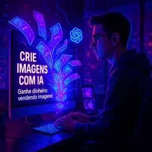 Imagem de capa para o Ebook Renda com IA: Guia Prático para Ganhar Dinheiro Criando Imagens com ChatGPT