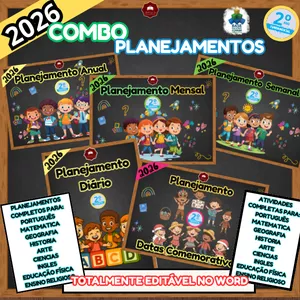 Imagem de capa para o Ebook COMBO DE PLANEJAMENTOS DE AULA PARA 2º ANO  – ENSINO FUNDAMENTAL- COMPLETO E EDITÁVEL! -  2026