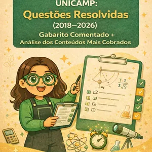 Imagem de capa para o Ebook Física Unicamp - Questões Resolvidas 2018–2026 com Gabarito Comentado