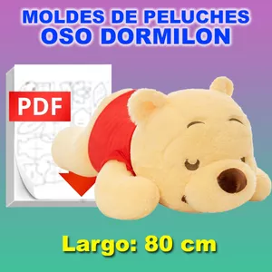 Imagen de portada para Ebook MOLDE DE PELUCHE DE OSITO DORMILON 80cm de Largo , EN PDF IMPRIMIBLE EN TAMAÑO OFICIO o A4.