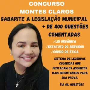 Imagem de capa para o Ebook (Combo 3 em 1) Legislação Montes Claros : Lei Orgânica  + Estatuto + Código de Ética  / + De 400 Questões com Gabarito Comentado e Sistema de Legendas (Apostila Digital)