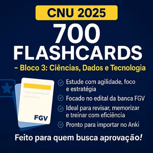 Imagem de capa para o Curso online 700 Flashcards CNU 2025 – Bloco 3: Ciências, Dados e Tecnologia
