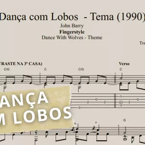 Imagem de capa para o Ebook Dance With Wolves - John Barry (Tema do filme Dança com Lobos ): Transcrição p Violão Solo c/ Tablatura + Partitura + Cifra.