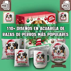 Imagen de portada para Ebook Pack de Diseño en Acuarela Navideño de Razas más Populares de Perros 