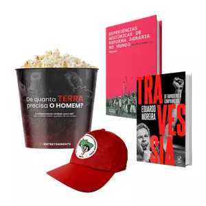 Imagem de capa para o Curso online Boné vermelho MST + Balde de pipoca temático do ICL + Livro “Travessia: de banqueiro a companheiro" + Livro “Experiências Históricas de Reforma Agrária no Mundo”
