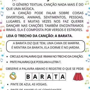Imagem de capa para o Ebook Sequência Didática – Letra T Gênero textual: Canção – "A Barata Diz Que Tem"