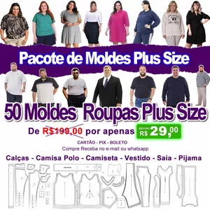 Imagem de capa para o Curso online Pacote de Moldes Para Roupas Plus Size 50 Moldes