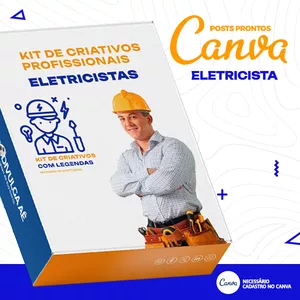 Imagem de capa para o Curso online Kit de Social Media – Posts Prontos para Eletricista no Canva com Legendas + Mega Pack Divulga Aê