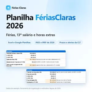 Imagem do curso PLANILHA FÉRIASCLARAS 2026 — FÉRIAS, 13º E HORAS EXTRAS