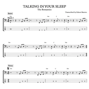 Cover image for Online course TALKING IN YOUR SLEEP (The Romantics) Bass Transcription, Score &amp; Tab Lesson