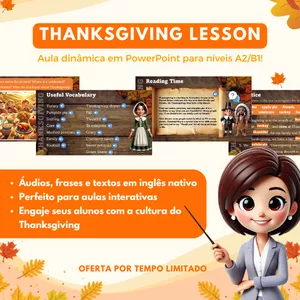 Cover image for Online course Aula de Thanksgiving em PowerPoint com Áudios e Textos Nativos – Níveis A2/B1