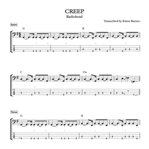 Cover image for Online course CREEP (Radiohead) Bass Transcription, Score &amp; Tab Lesson