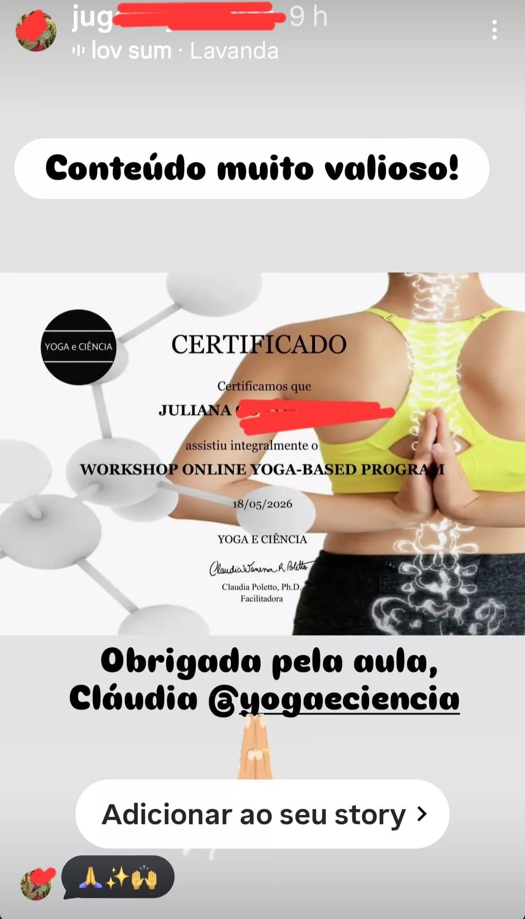Depoimento de aluna