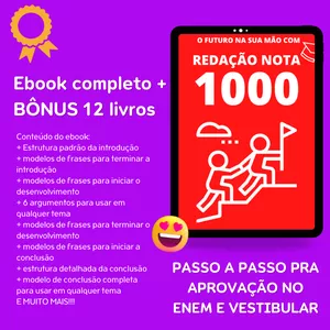 Imagem do curso Ebook A FÓRMULA DA REDAÇÃO NOTA 1000 + BÔNUS 12 livros para aumentar a produtividade nos estudos