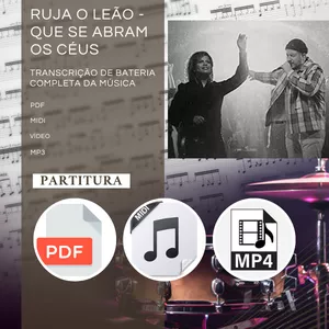 Imagem de capa para o Ebook Partitura de Bateria - Música: RUJA O LEÃO / QUE SE ABRAM OS CÉUS