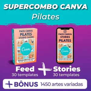 Imagem principal do produto Canva Supercombo Pilates Feed + Stories +Kits Bônus +1000 Artes