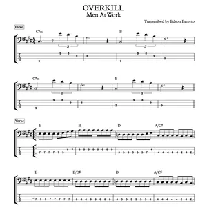 Cover image for Ebook OVERKILL (Men At Work) Bass Transcription, Score & Tab Lesson