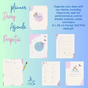 Cover image for Ebook Perpetual daily planner diary, 12 months with 2024-25-26 calendar. Features; weekly organizer, financial control, to-do list, goals, reminders and reflections, measures 8.5 x 10.5 inches. Motivating, cheerful and subtle designs. 333 pages 166 sheets. Idea