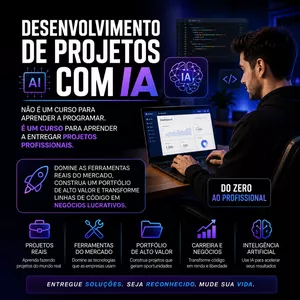Imagem do curso  Não é um curso para aprender a programar. É um curso para aprender a entregar projetos profissionais.  Domine as ferramentas reais do mercado, construa um portfólio de alto valor e transforme linhas de código em negócios lucrativos. Do zero ao profissio