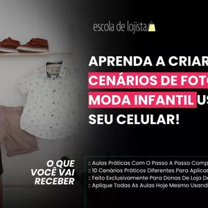 Imagem de capa para o Curso online Aprenda a criar cenários de fotos para moda infantil usando o seu celular!