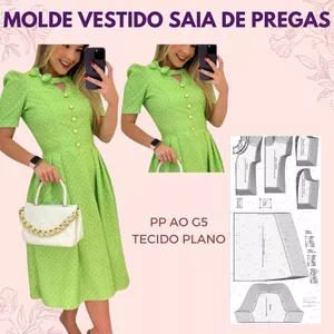 Imagem de capa para o Ebook molde vestido com saia de pregas pp ao g5