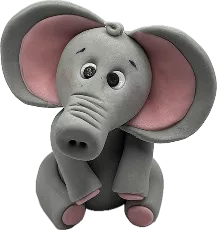 Aprenda a modelar esse elefante adolescente com as orelhas e patas rosas no Curso Meu Primeiro Zoológico - Modele 25 Animais em Pasta Americana