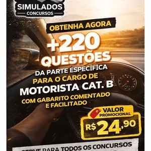 Imagem de capa para o Ebook MOTORISTA CAT. B +220 QUESTÕES PARTE ESPECÍFICA PARA CONCURSOS GABARITO COMENTADO