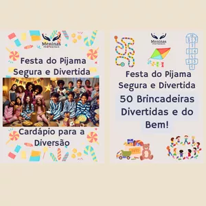 Imagem de capa para o Ebook Festa do Pijama Segura e Divertida: 50 Brincadeiras Divertidas e do Bem! Dicas de cardápio para a Diversão