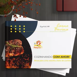 Imagem de capa para o Ebook Cozinhando com Amor - CARNES (Bovina, Frango, Porco, Peixes e Frutos do Mar)