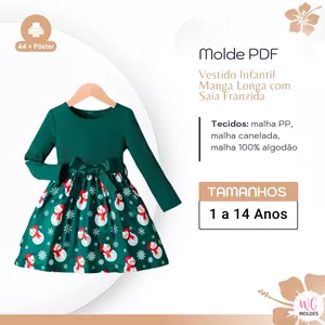 Imagem de capa para o Ebook MOLDE VESTIDO INFANTIL MANGA LONGA COM SAIA FRANZIDA