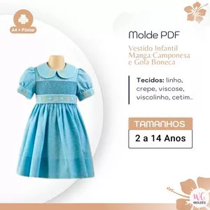 Imagem de capa para o Ebook MOLDE VESTIDO INFANTIL MANGA CAMPONESA E GOLA BONECA
