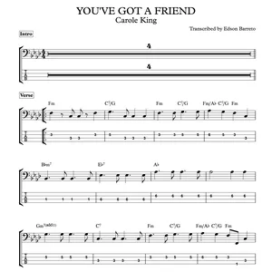 Cover image for Ebook YOU'VE GOT A FRIEND (Carole King) Bass Transcription, Score &amp; Tab Lesson