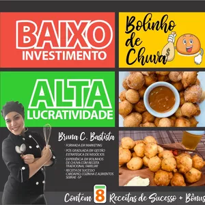 Imagem do curso Bolinhos de chuva sem erro ! Simples e lucrativo! Tradicional e Gourmet!Apostila guia passo a passo!