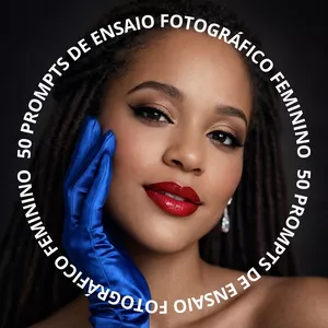 Imagem de capa para o Ebook Fotos Incríveis com IA - 50 Prompts de Ensaio Fotográfico Feminino