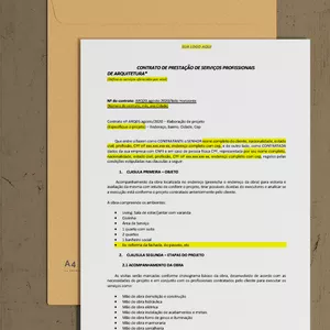 Imagem de capa para o Ebook Modelo de Contrato para Contratação de Acompanhamento de Obras - Arquitetura  100% editável, completo e seguro