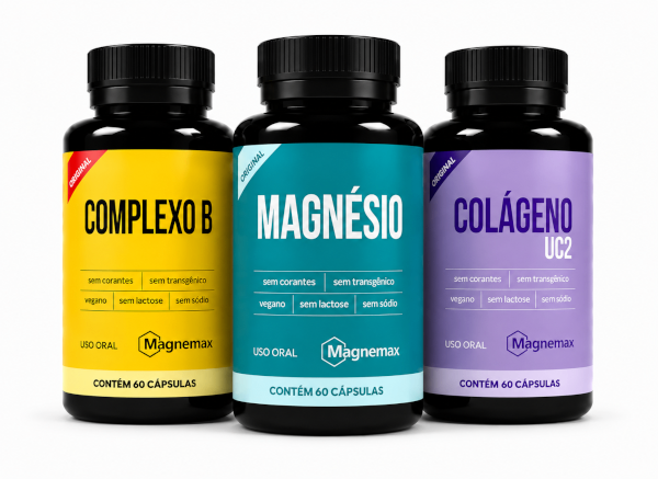 Kit 1 Magnésio 1 Complexo B 1 Colágeno UC2 60 Cápsulas