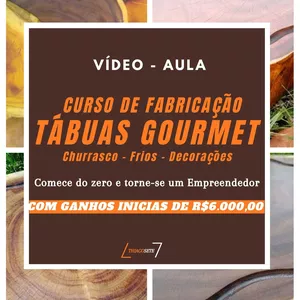 Imagem principal do produto CURSO DE FABRICAÇÃO DE TÁBUAS RÚSTICA PARA CHURRASCO FRIOS E DECORAÇÕES 