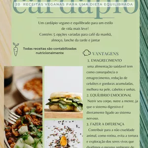 Imagem de capa para o Ebook cardápio vegano nutricional - 20 receitas.