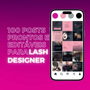 Imagem de capa para o Curso online 100 posts prontos e editáveis para Lash Designer