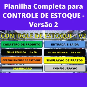 Imagem do curso CONTROLE DE ESTOQUE - Versão 2 - Planilha para Restaurantes, Pizzarias, Lanchonetes, Bares, Hamburguerias, Confeitarias entre outros estabelecimentos. - Atualizado Moedas Real ou Euro