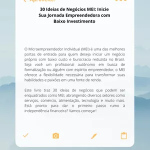 Imagem de capa para o Ebook 30 Ideias de Negócios MEI Inicie Sua Jornada Empreendedora com Baixo Investimento